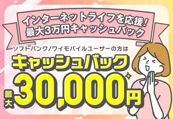 インターネットライフを応援!最大30,000円キャッシュバック