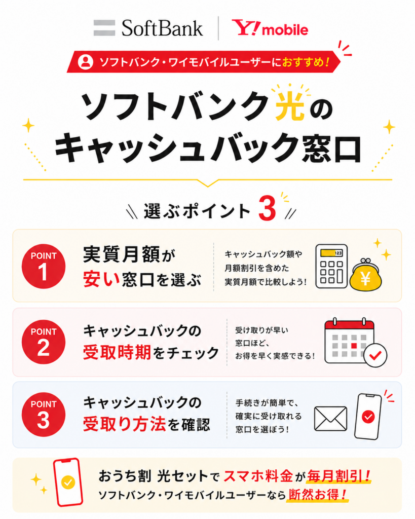 ソフトバンク光キャッシュバックTOP図解